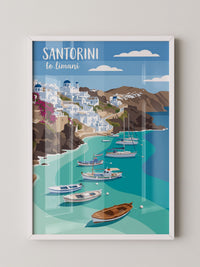 Santorini Bucht Illustration Boote