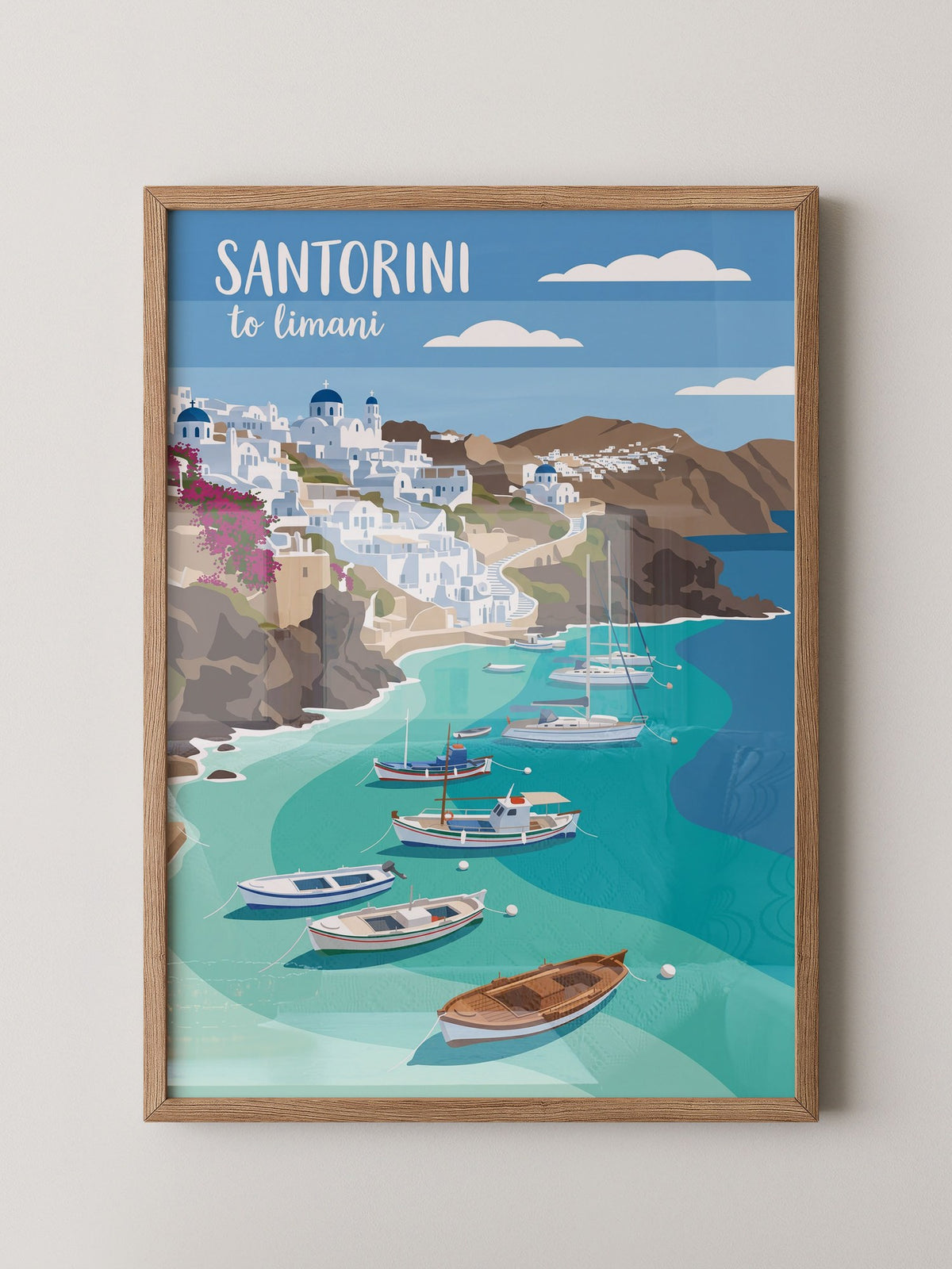 Santorini Bucht Illustration Boote