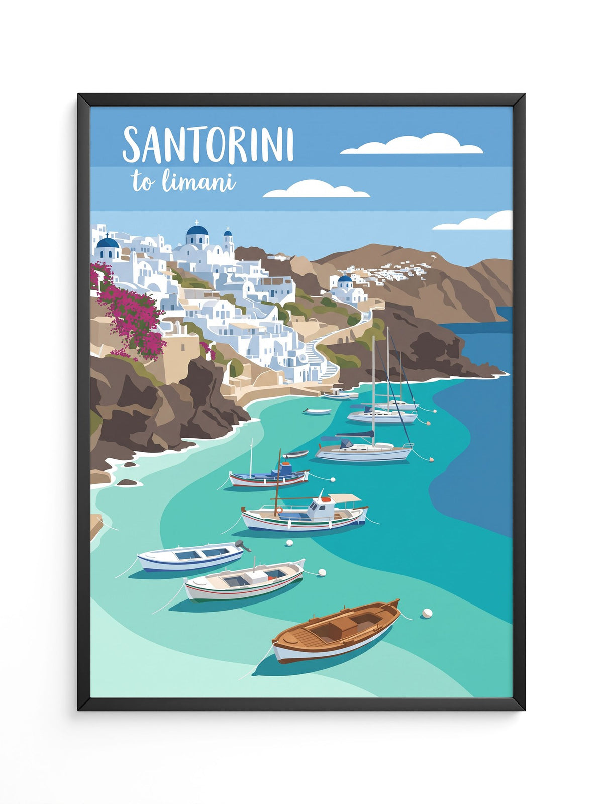 Santorini Bucht Illustration Boote