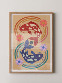 Koi Fische Blumen Illustration
