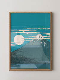 Berg Mond Illustration Türkis