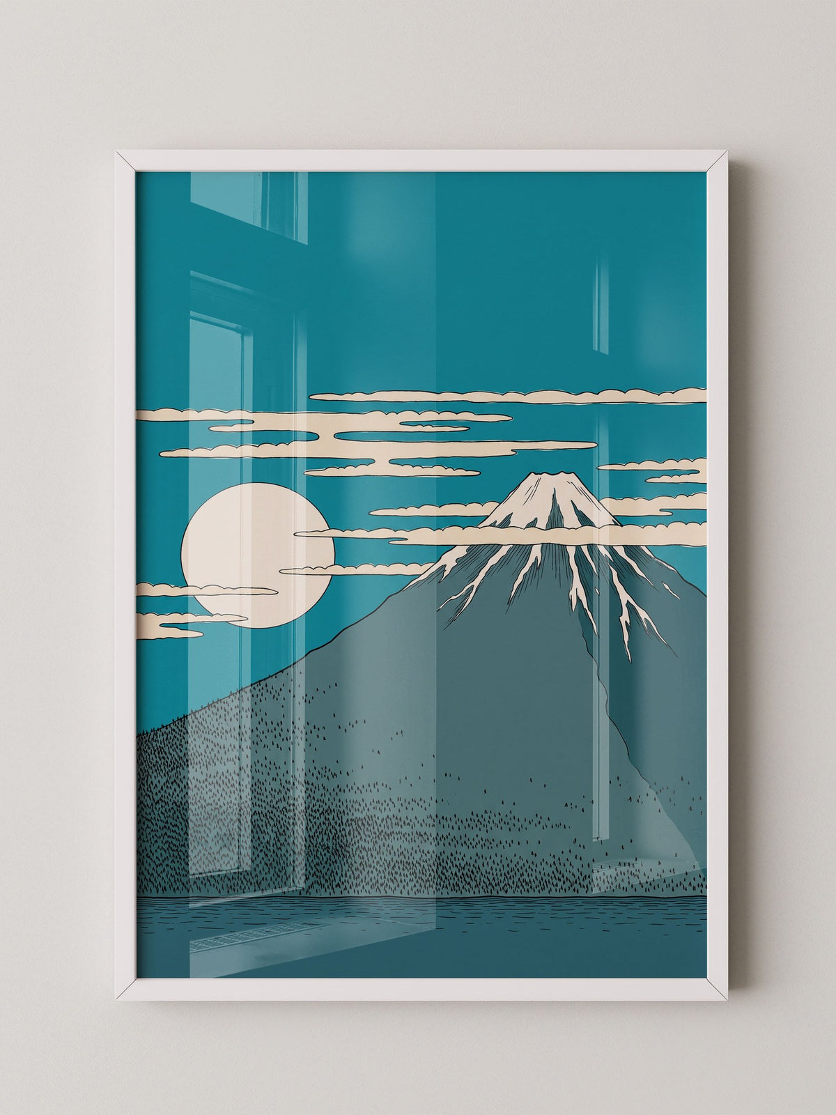 Berg Mond Illustration Türkis