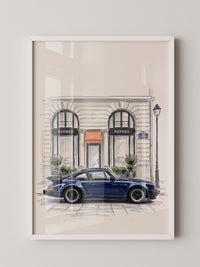 Blauer Sportwagen Paris Illustration