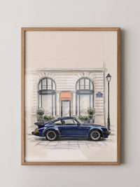 Blauer Sportwagen Paris Illustration
