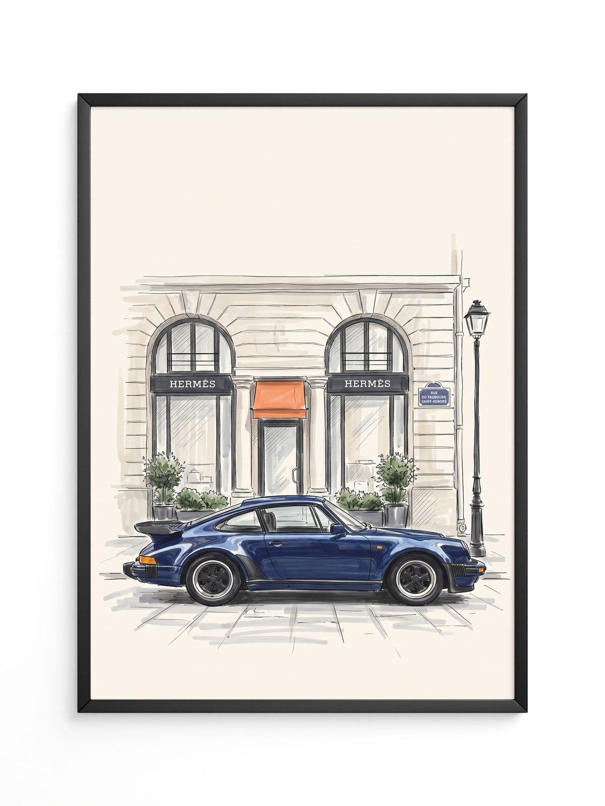 Blauer Sportwagen Paris Illustration