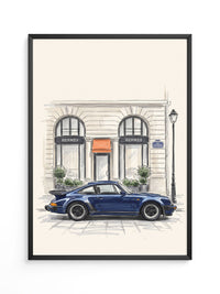 Blauer Sportwagen Paris Illustration