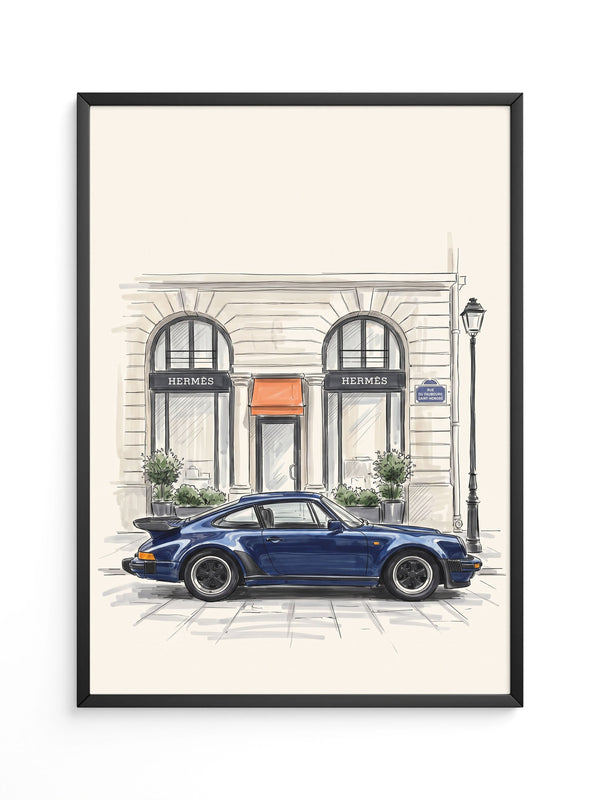 Blauer Sportwagen Paris Illustration