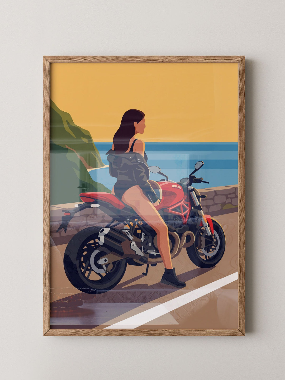 Motorrad Küste Frau Illustration