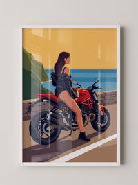 Motorrad Küste Frau Illustration