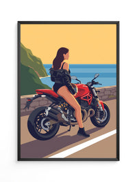 Motorrad Küste Frau Illustration