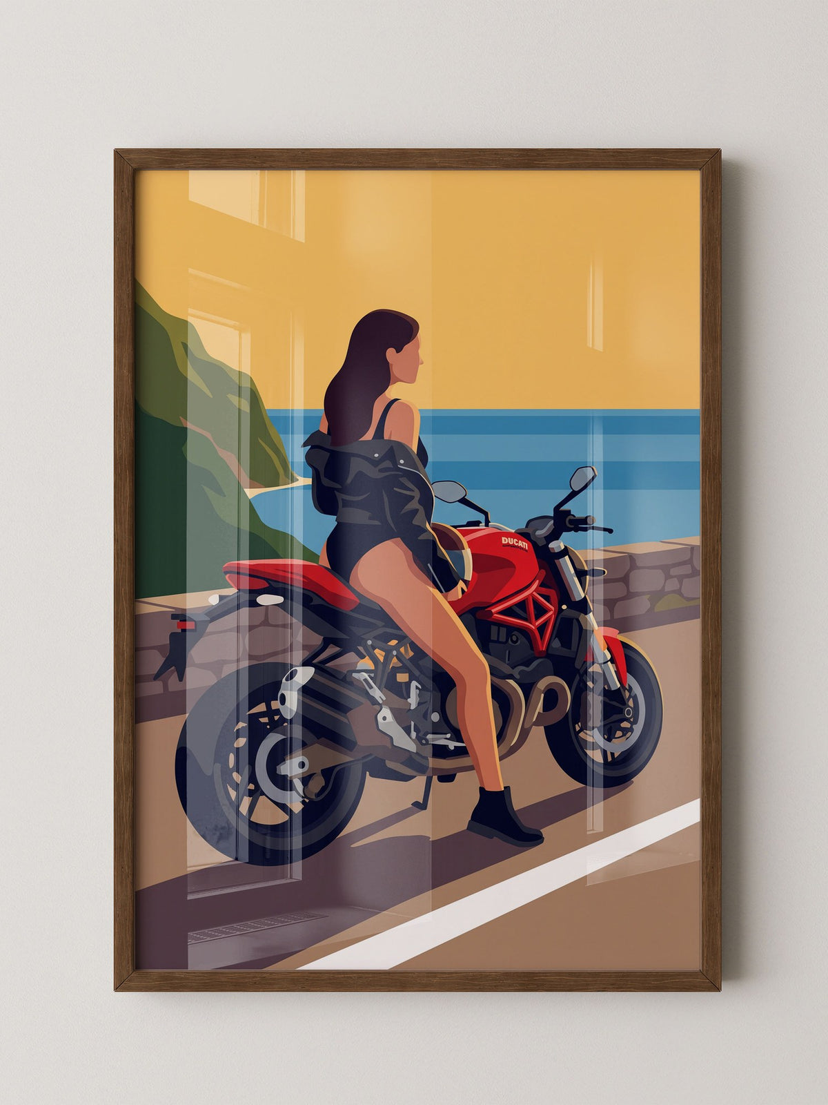Motorrad Küste Frau Illustration