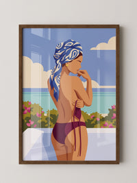 Strand Frau Blau Turban