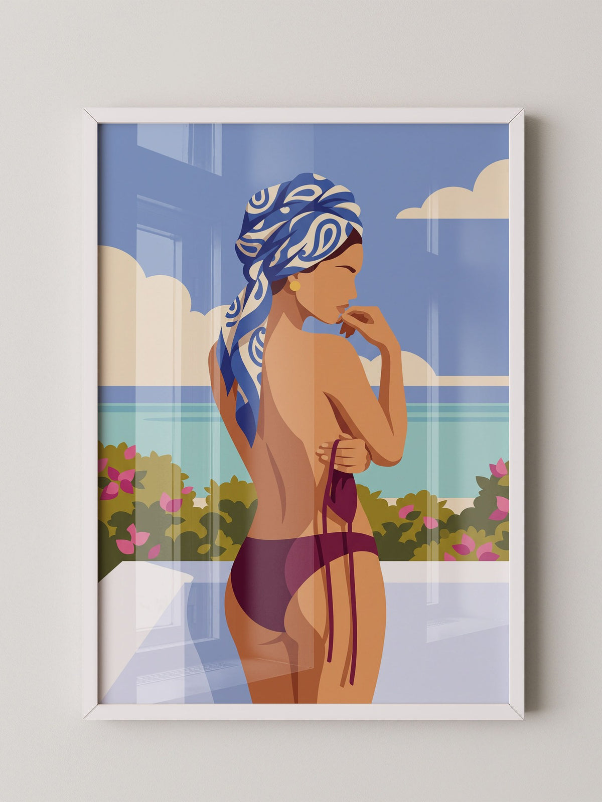 Strand Frau Blau Turban