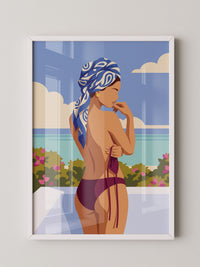 Strand Frau Blau Turban