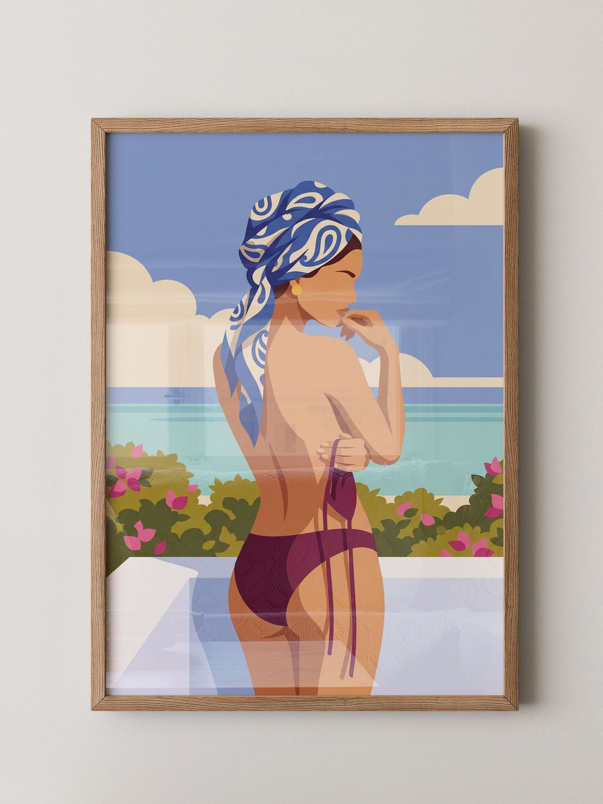 Strand Frau Blau Turban