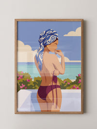 Strand Frau Blau Turban
