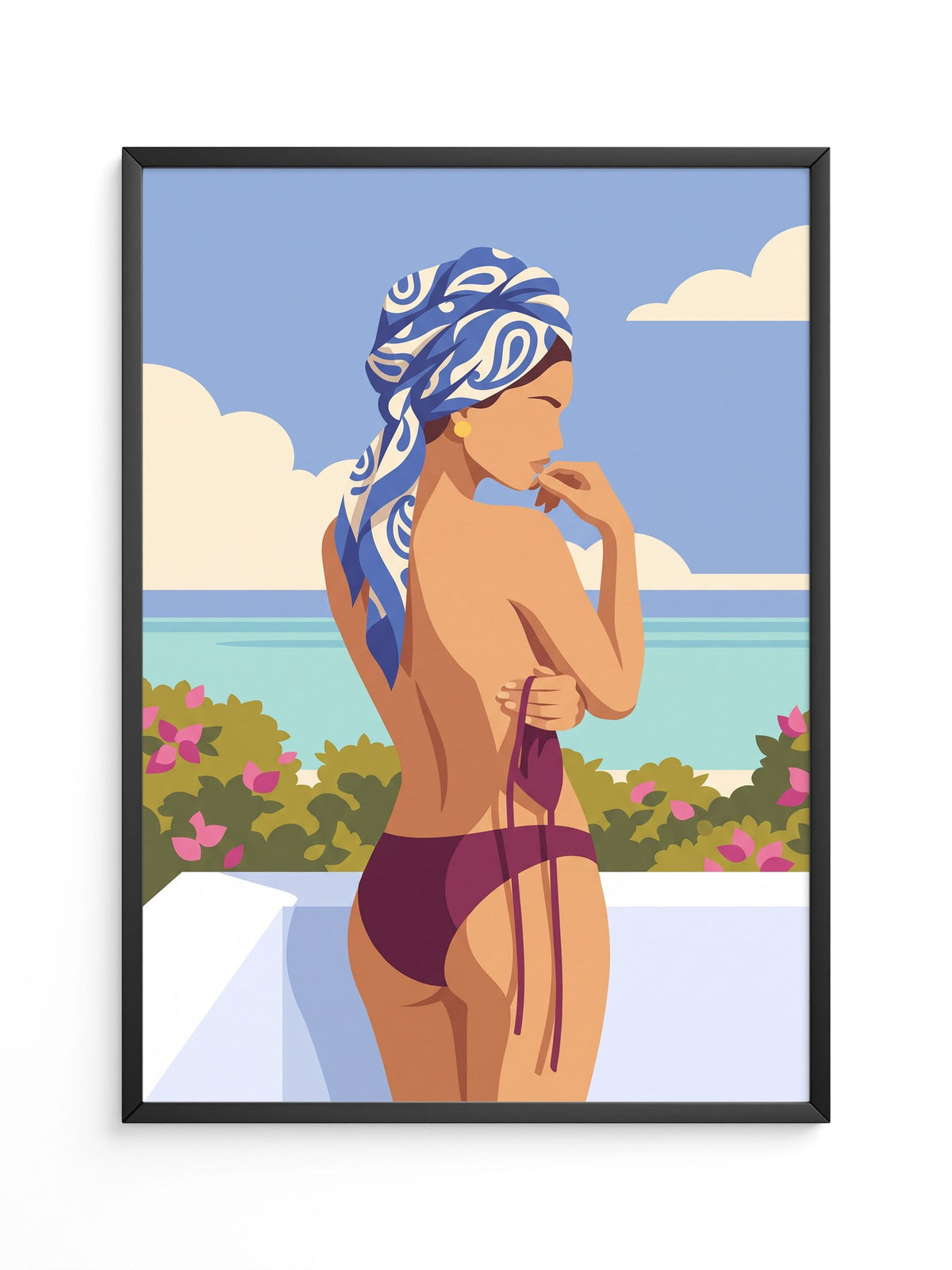 Strand Frau Blau Turban
