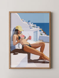 Santorini Frau Urlaub Blau