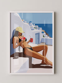 Santorini Frau Urlaub Blau
