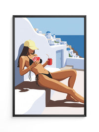 Santorini Frau Urlaub Blau