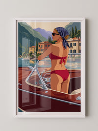 Retro Motorboot Frau Illustration