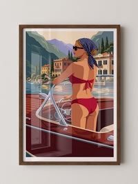 Retro Motorboot Frau Illustration
