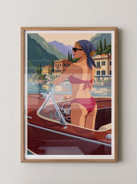 Retro Motorboot Frau Illustration