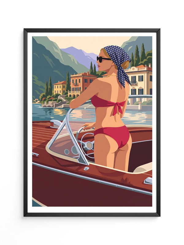 Retro Motorboot Frau Illustration