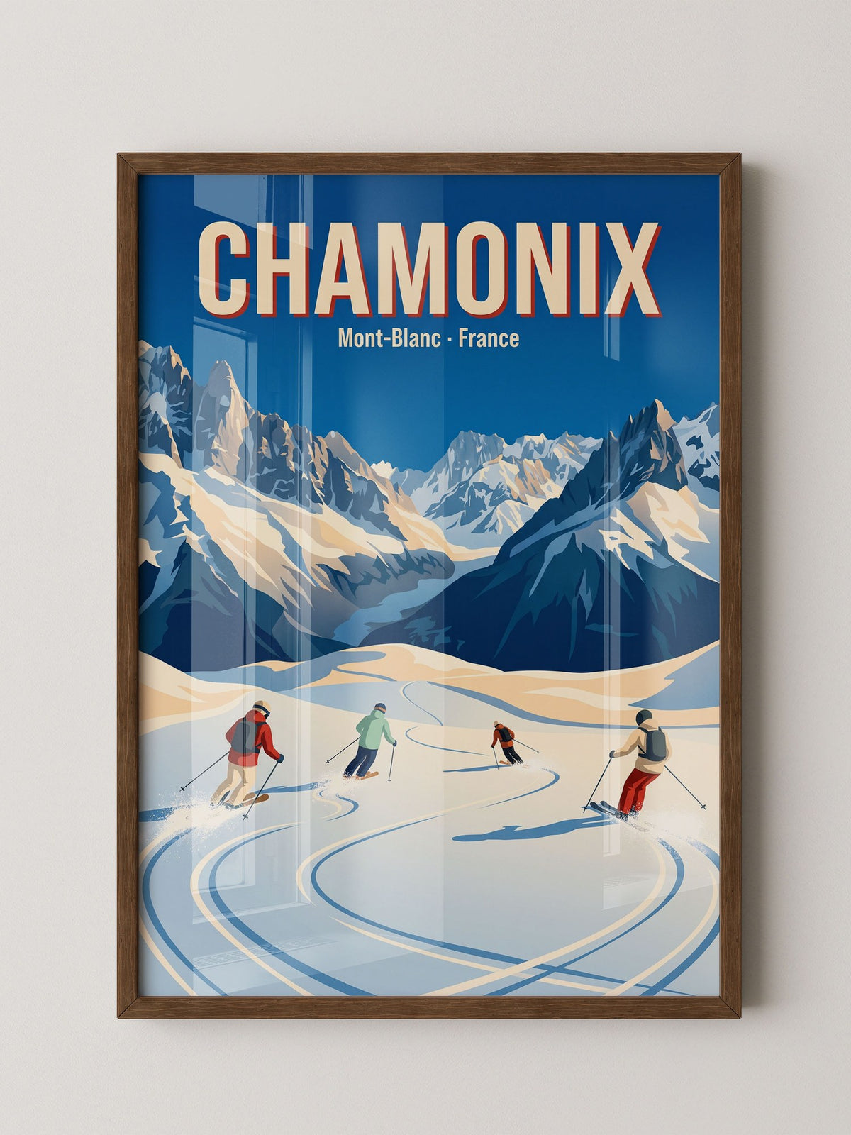 Skifahrer Alpen Retro