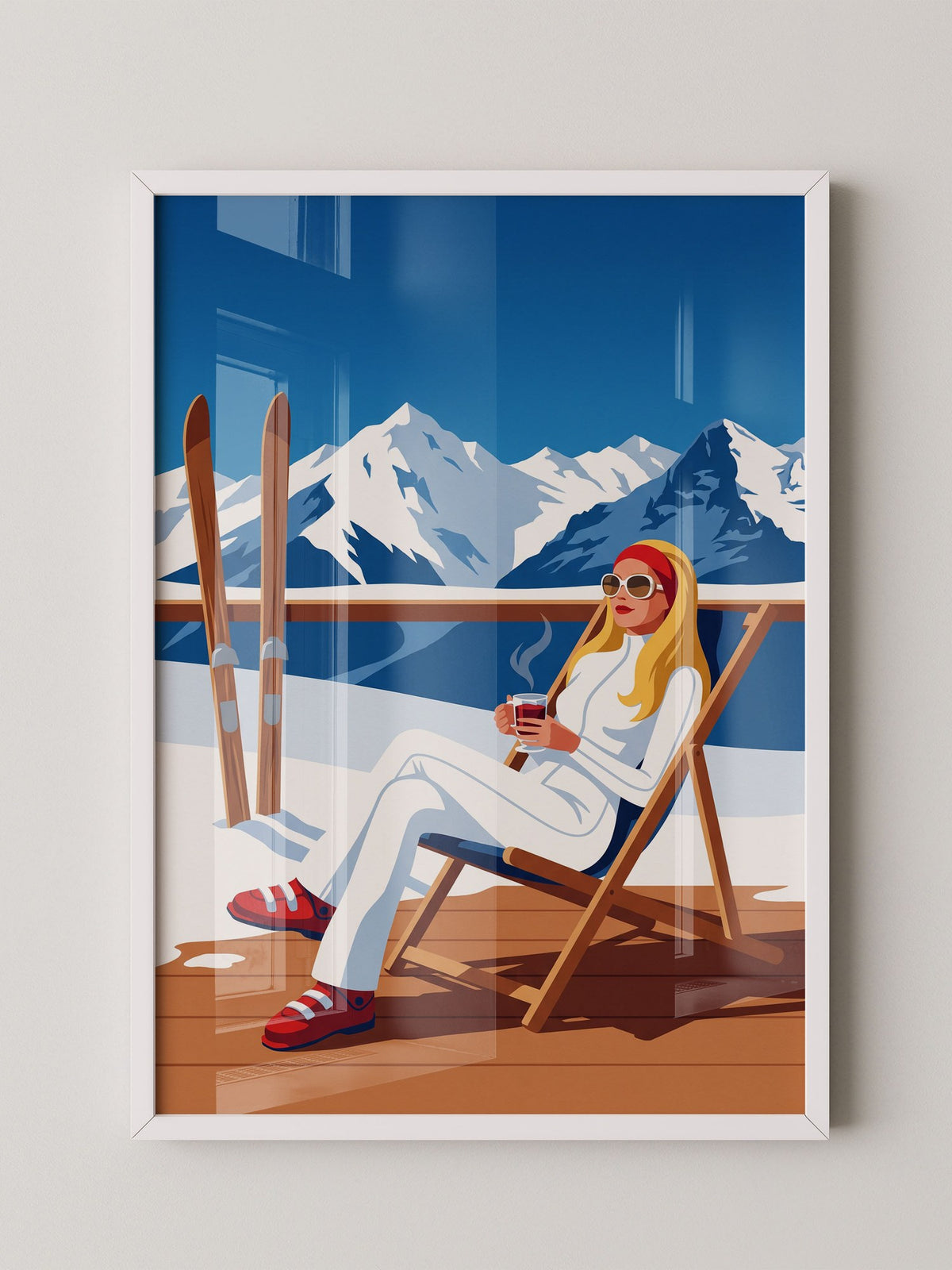 Skiurlaub Terrasse Retro