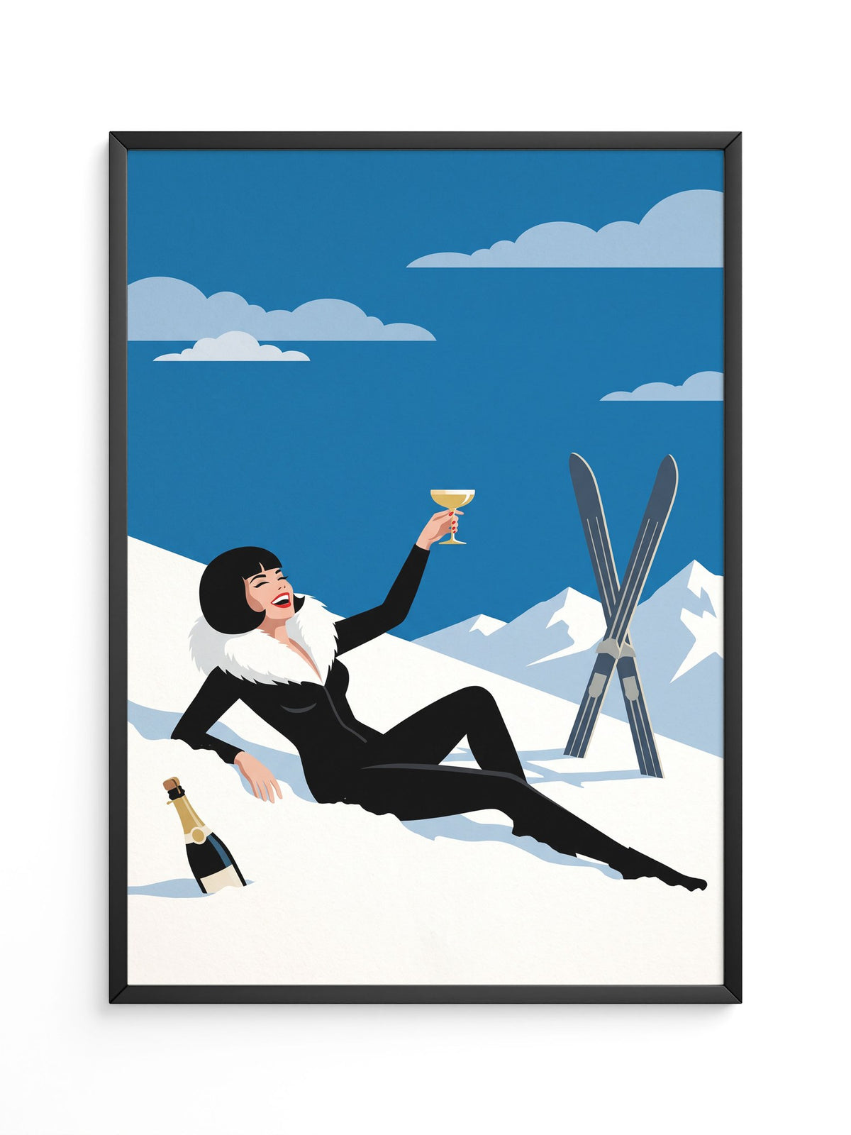 Champagner Skifahrerin Retro