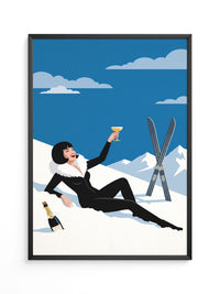 Champagner Skifahrerin Retro
