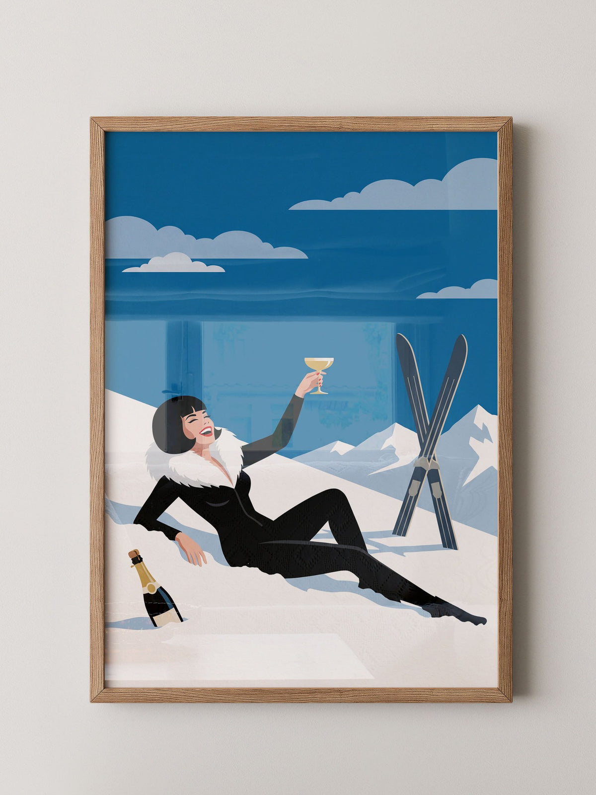 Champagner Skifahrerin Retro
