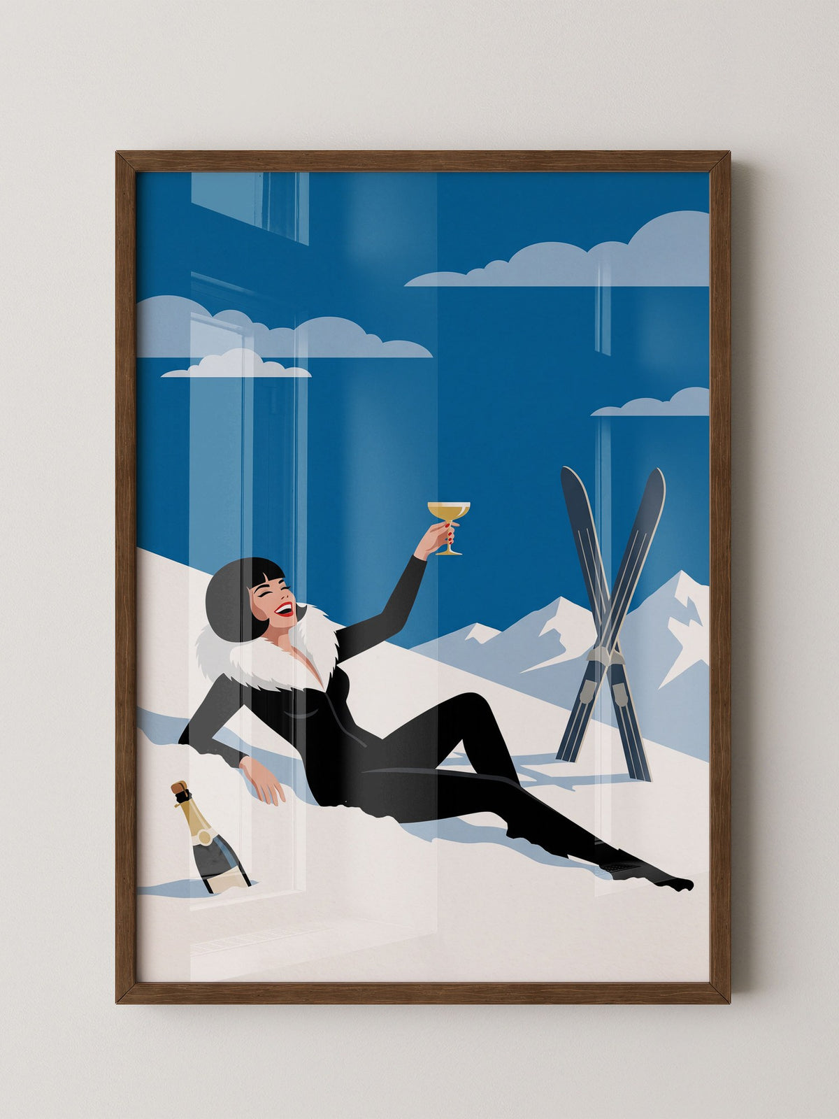 Champagner Skifahrerin Retro