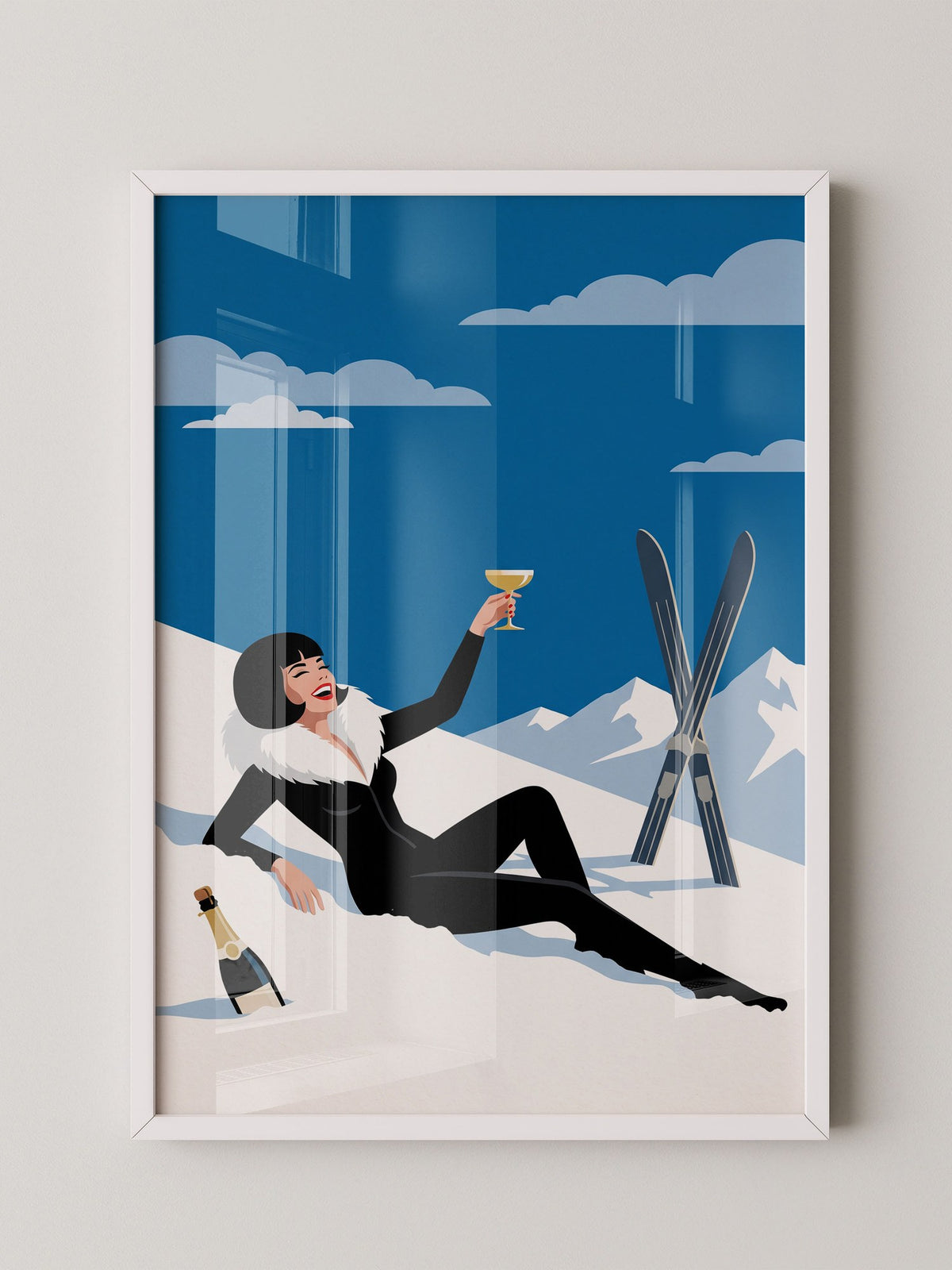 Champagner Skifahrerin Retro
