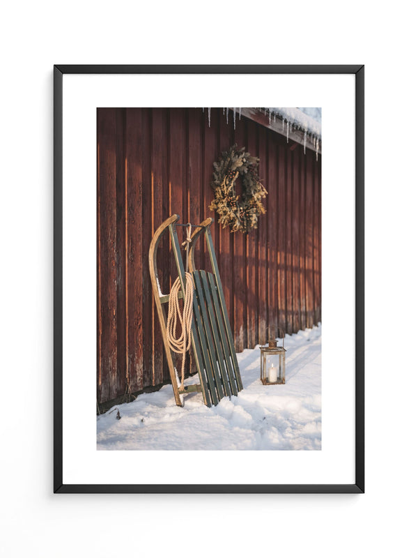 Vintage Schlitten und Kranz