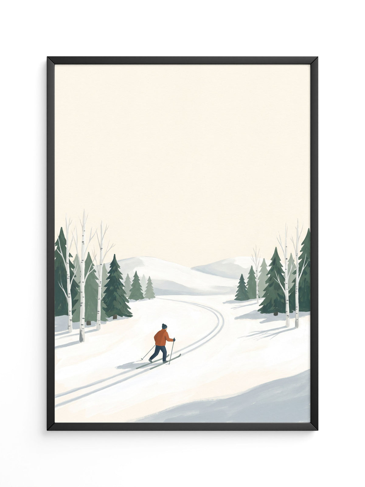 Skiläufer Winterwald Minimalistisch