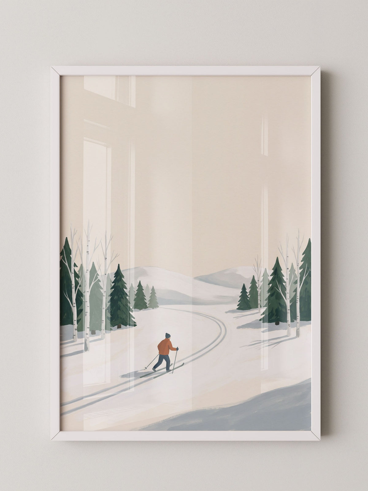 Skiläufer Winterwald Minimalistisch