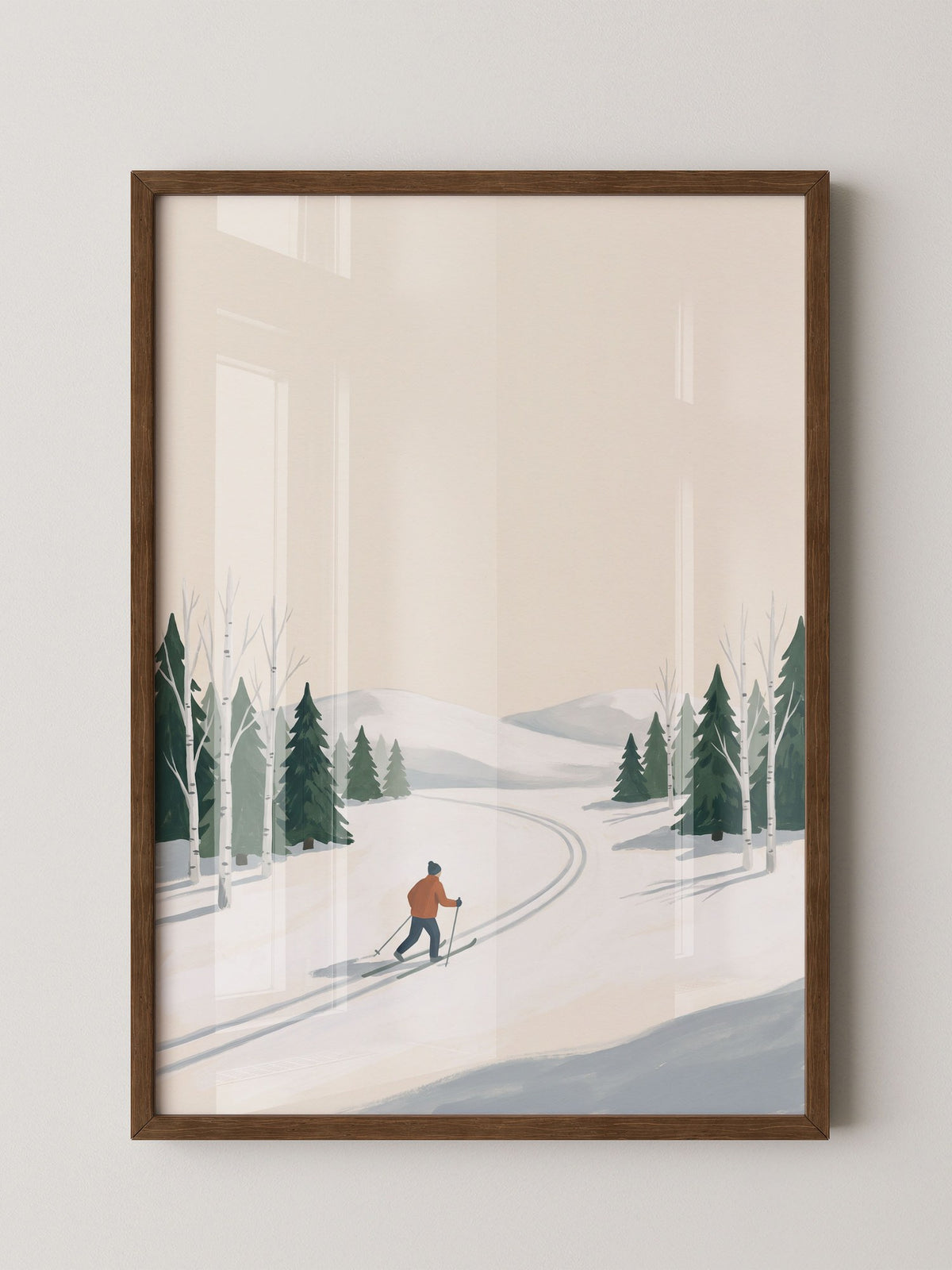 Skiläufer Winterwald Minimalistisch