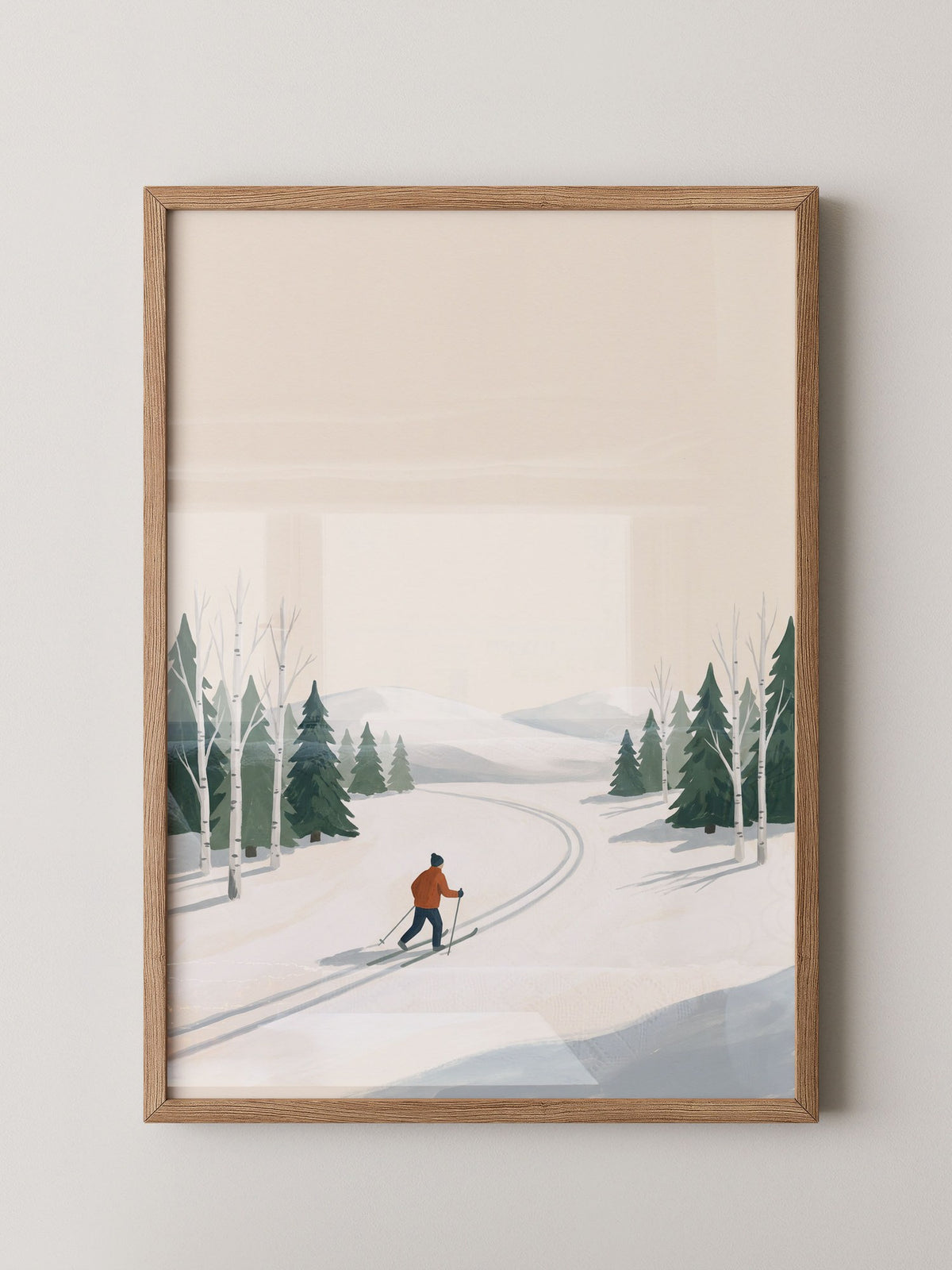 Skiläufer Winterwald Minimalistisch