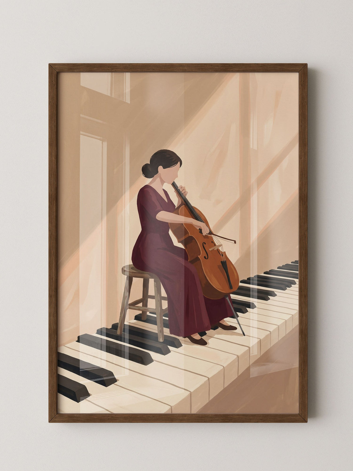 Cellistin auf Klaviertasten