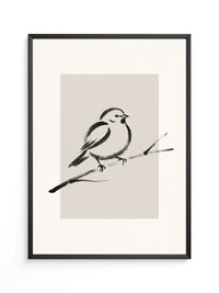 Vogel auf Ast Schwarz-Weiß
