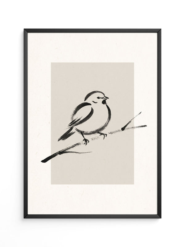 Vogel auf Ast Schwarz-Weiß
