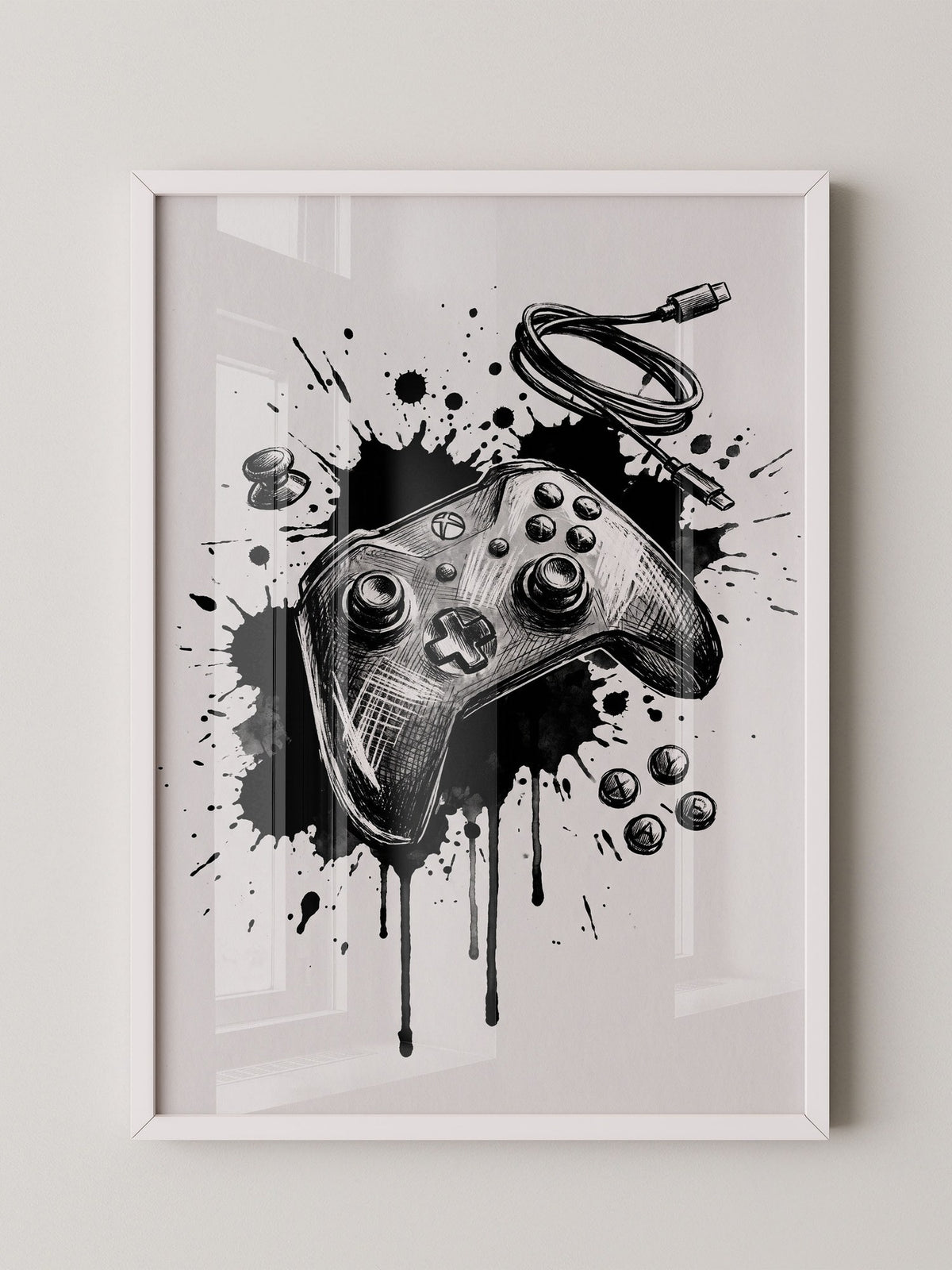 Gaming Controller Splash Schwarz-Weiß