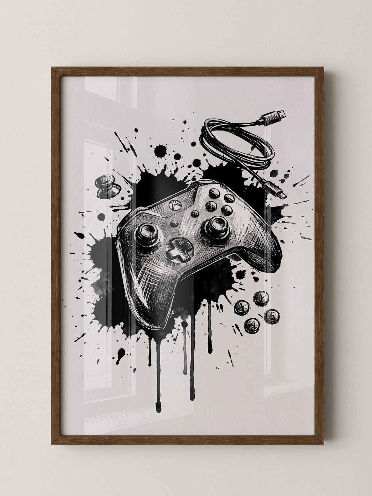 Gaming Controller Splash Schwarz-Weiß