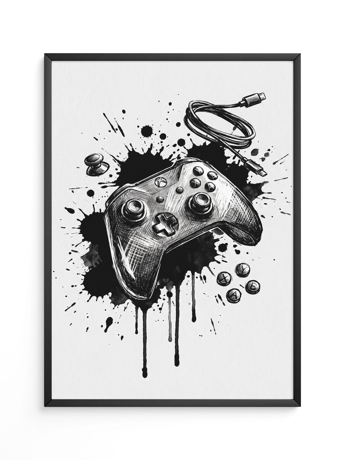 Gaming Controller Splash Schwarz-Weiß