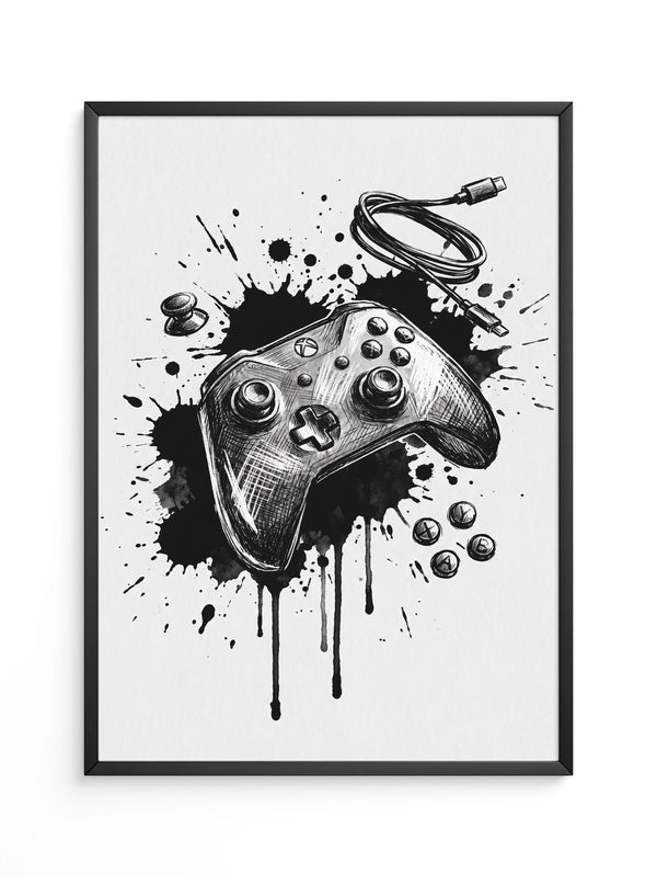 Gaming Controller Splash Schwarz-Weiß