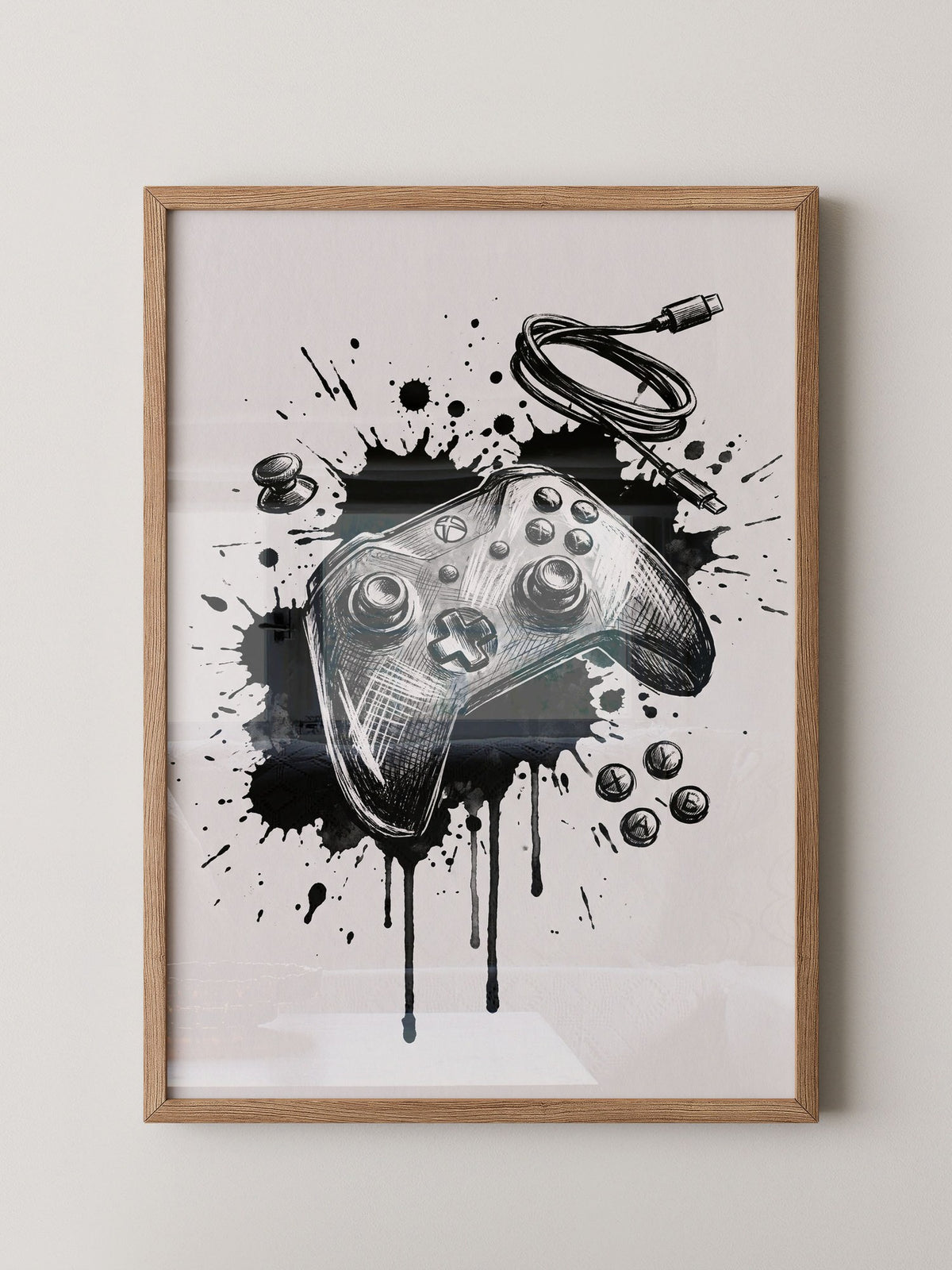 Gaming Controller Splash Schwarz-Weiß