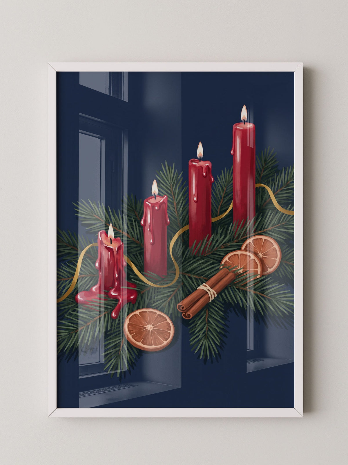 Rote Kerzen Tannenzweige Illustration