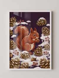 Rotes Eichhörnchen Winterkulisse